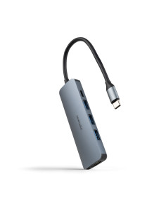 Nanocable Hub USB-C 5 en 1, Conversor USB-C 3.1 a 3xUSB-A 3.0 + USB-C PD + HDMI, Aluminio, Gris, 18 cm