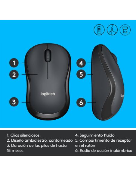 Logitech M220 Silent ratón Oficina Ambidextro RF inalámbrico Óptico 1000 DPI