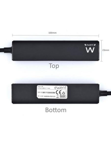 Ewent EW1136 hub de interfaz USB 3.2 Gen 1 (3.1 Gen 1) Type-A 480 Mbit/s Negro