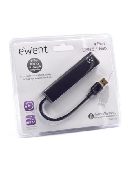Ewent EW1136 hub de interfaz USB 3.2 Gen 1 (3.1 Gen 1) Type-A 480 Mbit/s Negro
