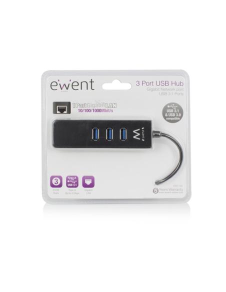 Ewent EW1140 base para portátil y replicador de puertos USB 3.2 Gen 1 (3.1 Gen 1) Type-A Negro