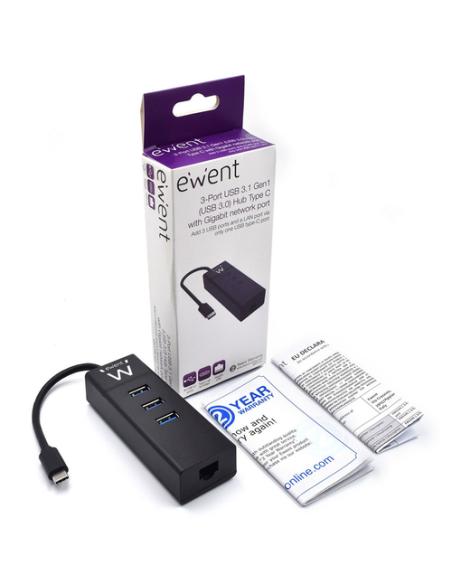 Ewent EW1141 base para portátil y replicador de puertos USB 3.2 Gen 1 (3.1 Gen 1) Type-C Negro