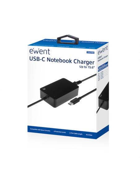 Ewent EW3980 adaptador e inversor de corriente Interior 65 W Negro