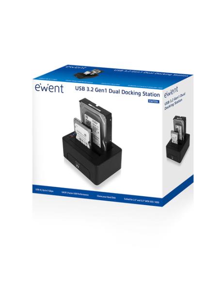 Ewent EW7014 base de conexión para disco duro USB 3.2 Gen 1 (3.1 Gen 1) Type-A Negro