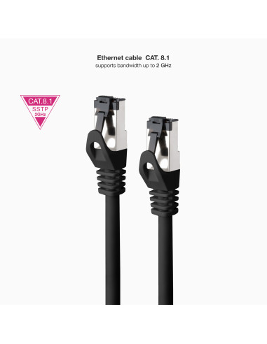 Nanocable Cable de Red Latiguillo Cat.8.1 2GHz LSZH SSTP AWG26, Negro, 5 m