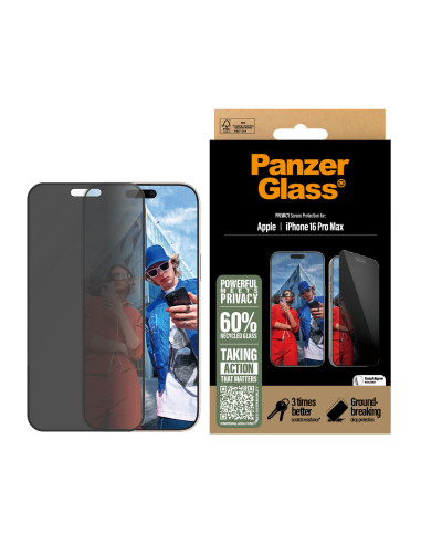 PanzerGlass ® Privacy Screen Protector iPhone 16 Pro Max | Ultra-Wide Fit w. EasyAligner Protector de pantalla Apple 1 pieza(s)