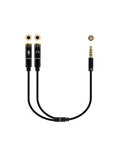 Nanocable Cable adaptador Audio Jack 3.5 M 4pines - 2xJack 3.5 H 3pines, negro, 30 cm