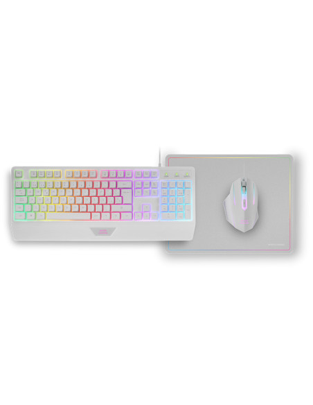 Mars Gaming MCP124, Combo Gaming 3en1, Teclado Ergonómico H-Mech LED RGB, Ratón RGB 3200DPI Switches HUANO, Alfombrilla