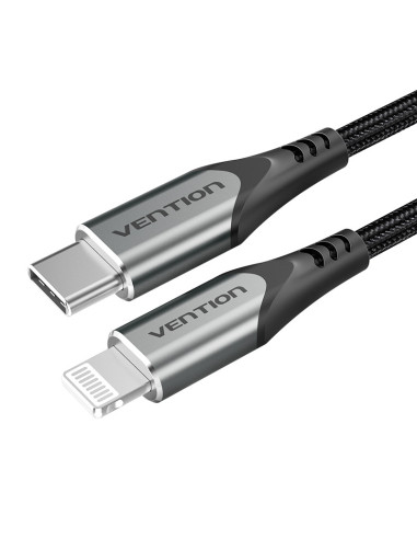 Vention Cable USB 2.0 Tipo-C Lightning TACHH  USB Tipo-C Macho - Lightning Macho  2m  Gris y Negro