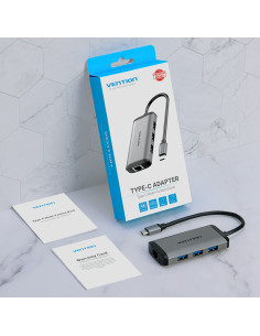 Vention Docking USB Tipo-C CNCHB  1xHDMI  3xUSB  1xUSB Tipo-C PD  1xRJ45  Gris 2