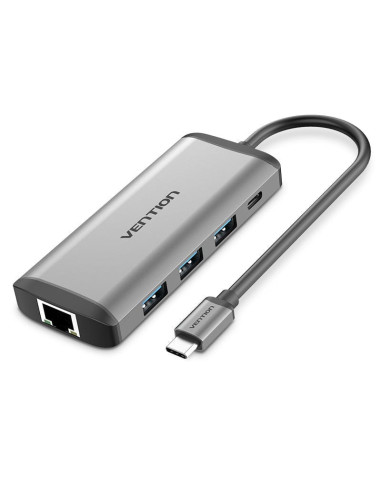 Vention Docking USB Tipo-C CNDHB  1xHDMI  3xUSB  1xUSB Tipo-C PD  1xRJ45  1xLector tarjetas  Gris