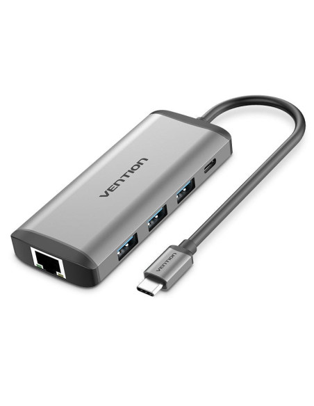 Vention Docking USB Tipo-C CNDHB  1xHDMI  3xUSB  1xUSB Tipo-C PD  1xRJ45  1xLector tarjetas  Gris