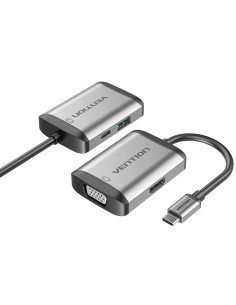 Vention Conversor TFAHB  1xUSB  1xHDMI  1xVGA  1xUSB Tipo-C PD  15cm  Gris