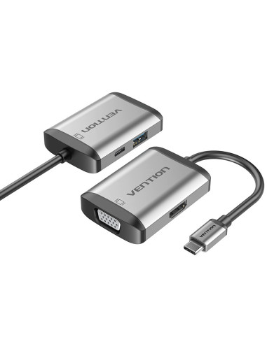 Vention Conversor TFAHB  1xUSB  1xHDMI  1xVGA  1xUSB Tipo-C PD  15cm  Gris