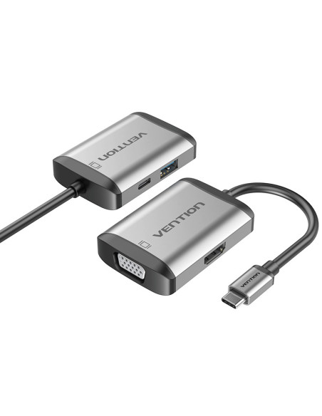 Vention Conversor TFAHB  1xUSB  1xHDMI  1xVGA  1xUSB Tipo-C PD  15cm  Gris