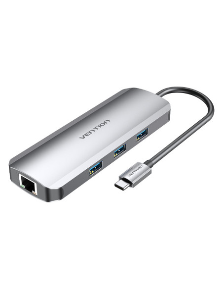Vention Docking USB Tipo-C TOLHB  1xHDMI  3xUSB  1xUSB Tipo-C PD  1xRJ45 1xLector Tarjetas SD y MicroSD  Jack 3.5  Gris