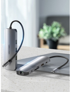 Vention Docking USB Tipo-C TOLHB  1xHDMI  3xUSB  1xUSB Tipo-C PD  1xRJ45 1xLector Tarjetas SD y MicroSD  Jack 3.5  Gris 2