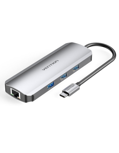 Vention Docking USB Tipo-C TOKHB  1xHDMI  3xUSB  1xUSB Tipo-C PD  1xRJ45  1xLector Tarjetas SD y MicroSD  Gris