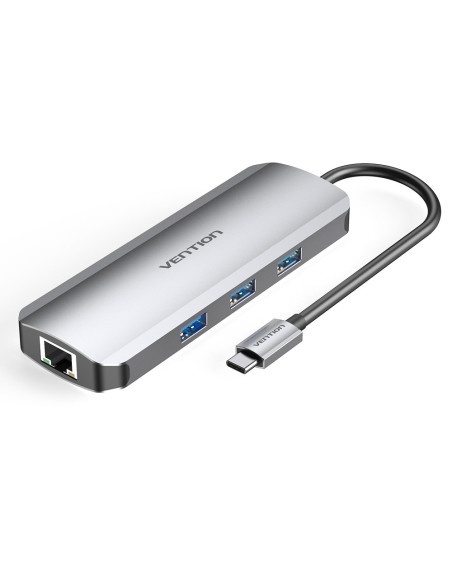 Vention Docking USB Tipo-C TOKHB  1xHDMI  3xUSB  1xUSB Tipo-C PD  1xRJ45  1xLector Tarjetas SD y MicroSD  Gris
