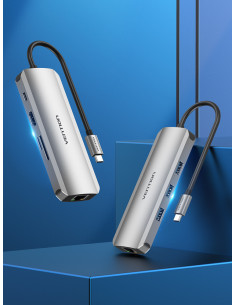 Vention Docking USB Tipo-C TOKHB  1xHDMI  3xUSB  1xUSB Tipo-C PD  1xRJ45  1xLector Tarjetas SD y MicroSD  Gris 2