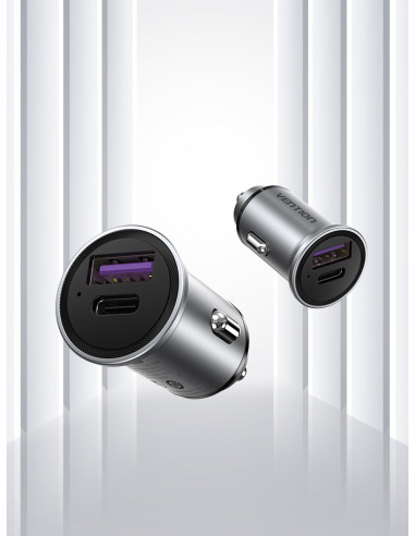 Vention Cargador de Coche FFBH0  1xUSB-Tipo C  1xUSB  20W