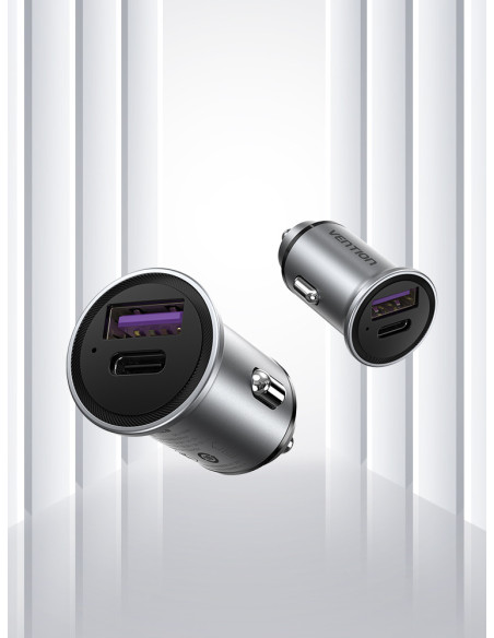 Vention Cargador de Coche FFBH0  1xUSB-Tipo C  1xUSB  20W