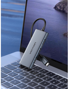 Vention Docking USB Tipo-C TOOHB  1xHDMI  3xUSB  1xLector Tarjetas SD y MicroSD  Gris 2