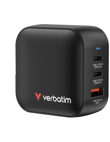 Verbatim Mini GaN Charger 70W Universal Negro Corriente alterna Carga rápida Interior