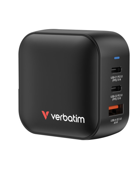 Verbatim Mini GaN Charger 70W Universal Negro Corriente alterna Carga rápida Interior