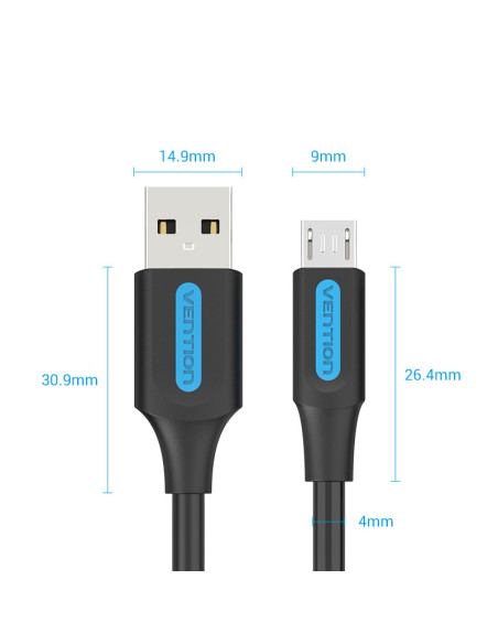 Vention Cable USB 2.0 COLBI  USB Macho - MicroUSB Macho  Hasta 60W  480Mbps  3m  Negro