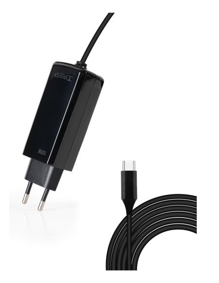 TooQ Cargador de portátil GAN USB-C PD 100W, Negro