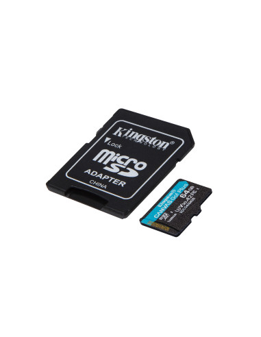 Kingston Technology Tarjeta microSDXC Canvas Go Plus Gen4 de 64 GB, 200 MB s, A2 U3 V30 y adaptador