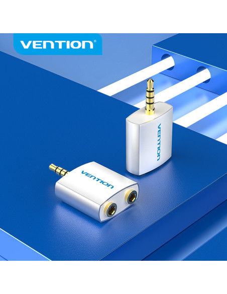 Vention Adaptador Audio BDAW0  Jack 3.5 Macho - 2x Jack 3.5 Hembra  Blanco