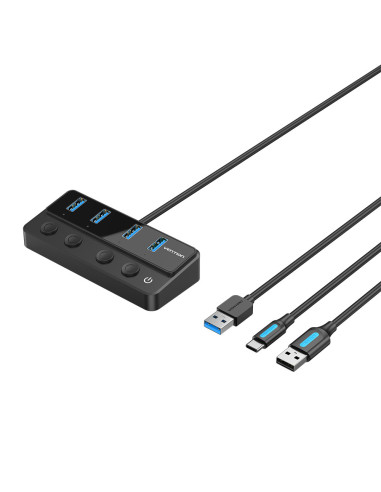 Vention Hub USB 3.0 CHWBF  4xUSB  1xUSB Tipo-C PD  Incluye cable Carga USB Macho - USB Tipo-C Macho