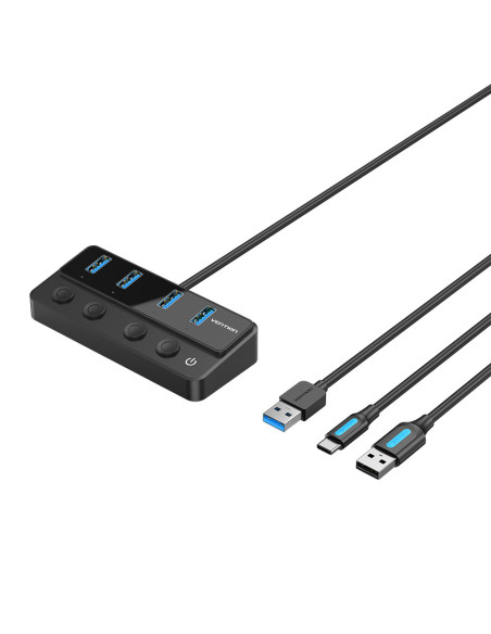 Vention Hub USB 3.0 CHWBF  4xUSB  1xUSB Tipo-C PD  Incluye cable Carga USB Macho - USB Tipo-C Macho
