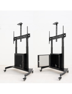 TooQ “NARNIA” Soporte de Suelo con Armario Multiusos + Accesorios Rack para Pantallas 60"- 100", Negro 2