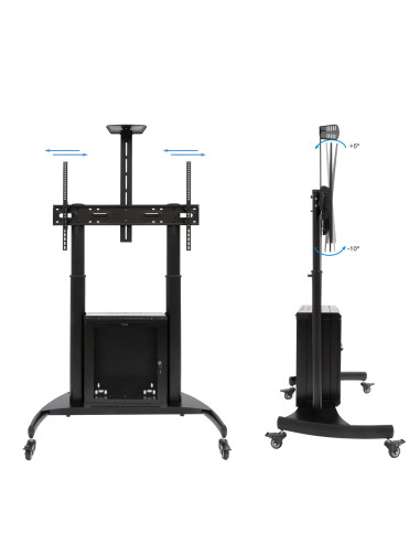 TooQ “NARNIA” Soporte de Suelo con Armario Multiusos + Accesorios Rack para Pantallas 60"- 100", Negro