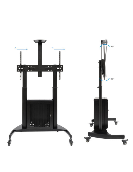 TooQ “NARNIA” Soporte de Suelo con Armario Multiusos + Accesorios Rack para Pantallas 60"- 100", Negro