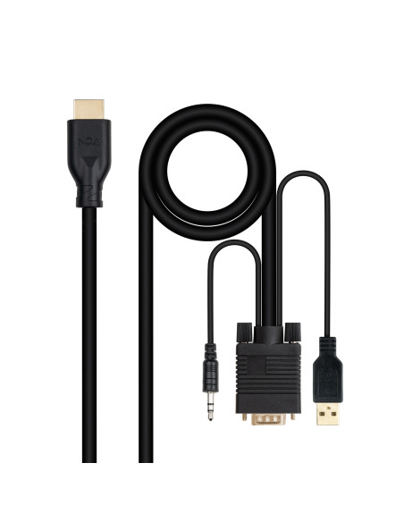 Nanocable Conversor unidireccional VGA M + AUDIO M + USB-A M (para alimentación) a HDMI M, Negro, 1.8m