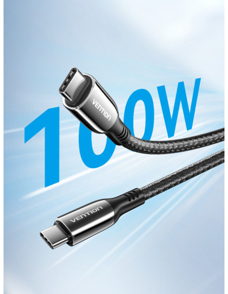 Vention Cable USB 2.0 Tipo-C 5A 100W CTKBAV  USB Tipo-C Macho - USB Tipo-C Macho  1.2m  Negro