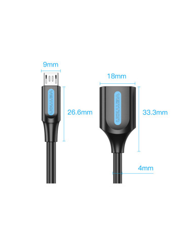 Vention Cable USB 2.0 CCUBB  MicroUSB Macho - USB Hembra  480Mbps  15cm  Negro