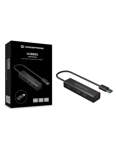 Conceptronic HUBBIES06B hub de interfaz USB 3.2 Gen 1 (3.1 Gen 1) Type-A 5000 Mbit s Negro
