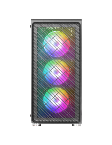 Mars Gaming MC-F, Semitorre Gaming ATX, Ventana Completa Cristal Templado, Frontal Metal-Mesh, 4X Ventiladores ARGB 120mm, Negro