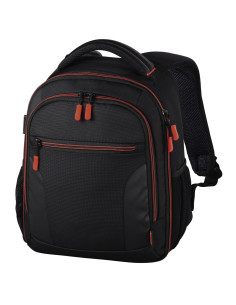 Hama | Mochila para equipo fotográfico, Funda tipo mochila para cámara réflex, compartimientos extraíbles, color negro y rojo