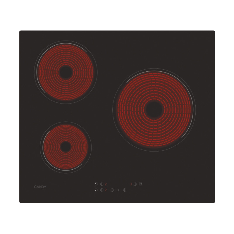 Candy 33803210 CH63CC/4U2, Negro, Integrado, 59 cm, Cerámico, Vidrio y cerámica, 3 zona(s)