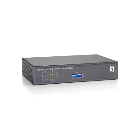 LevelOne Switch Fast Ethernet PoE de 10 puertos, 1 Port Gigabit, 1 Port Gigabit SFP, 120W, 9 PoE Outputs