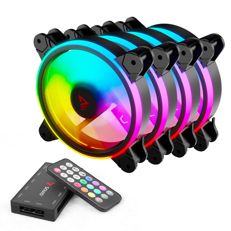 Savio FAN-01 4-pack 120mm ARGB fan including controller and remote control Carcasa del ordenador Ventilador 12 cm Negro 4 pieza(