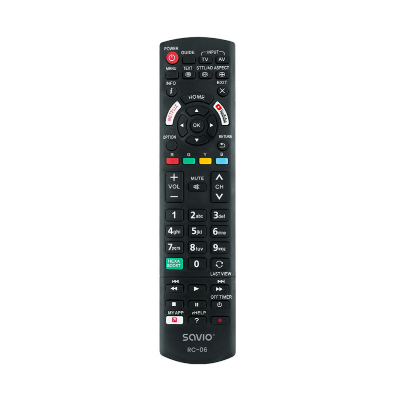 Savio RC06 RC-06 do TV Panasonic, TV, IR inalámbrico, Botones, Negro