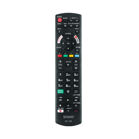 Savio RC06 RC-06 do TV Panasonic, TV, IR inalámbrico, Botones, Negro