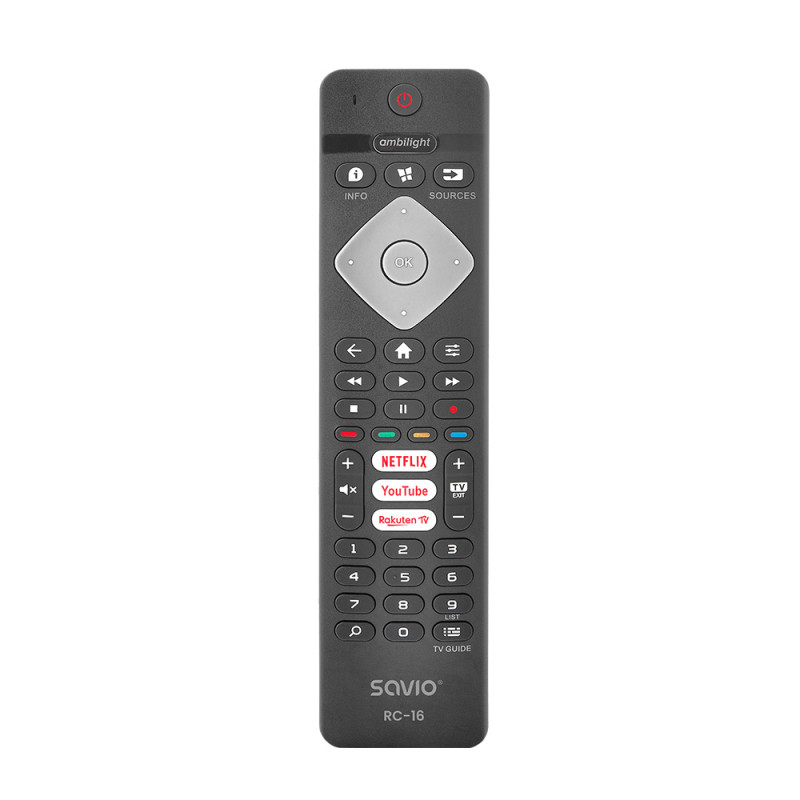 Savio RC-16 mando a distancia IR inalámbrico TV, Sintonizador de TV, Receptor de televisión Botones